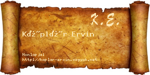 Káplár Ervin névjegykártya